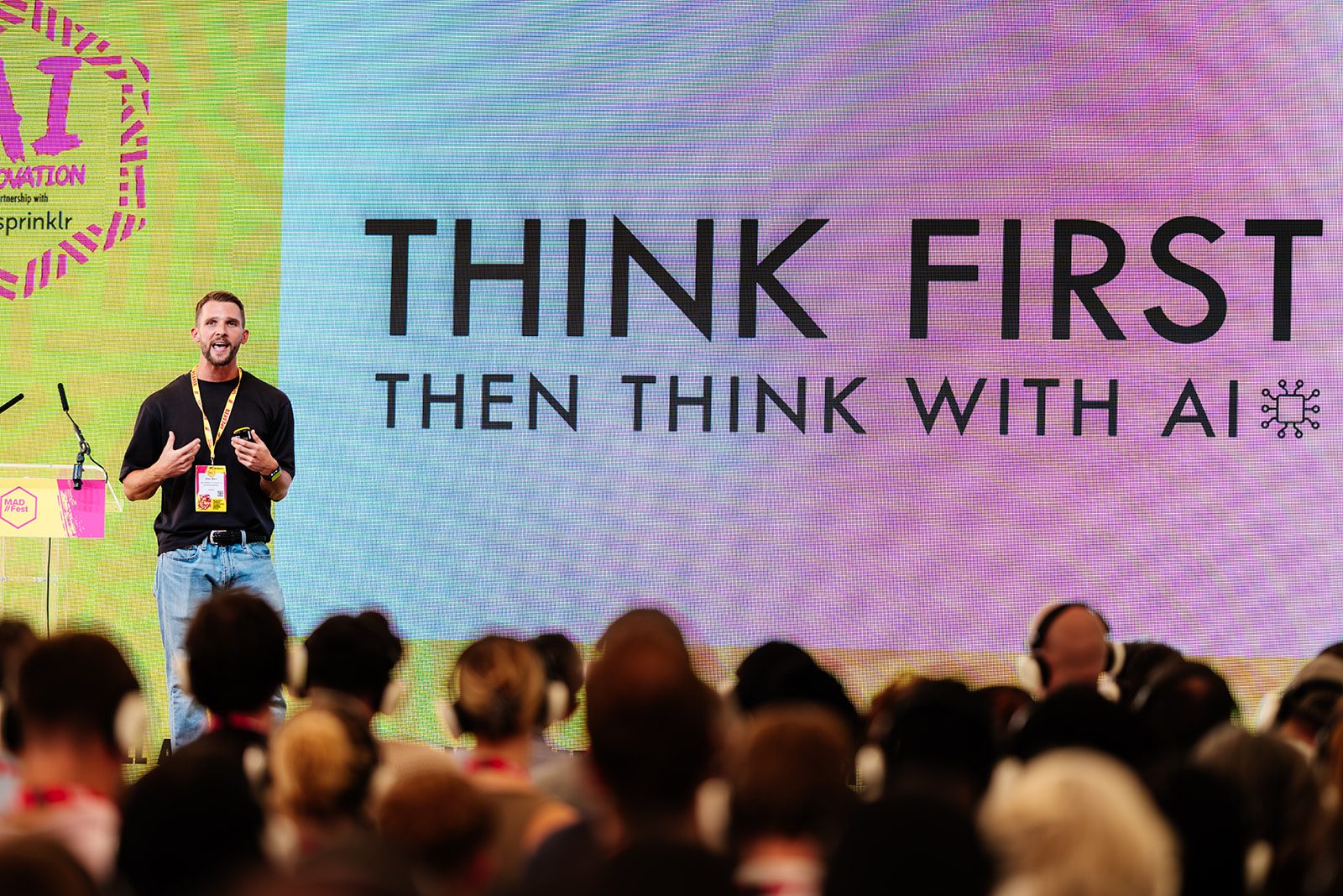 Alec Barr presenting This is your brain on AI at MAD//Fest London 2026